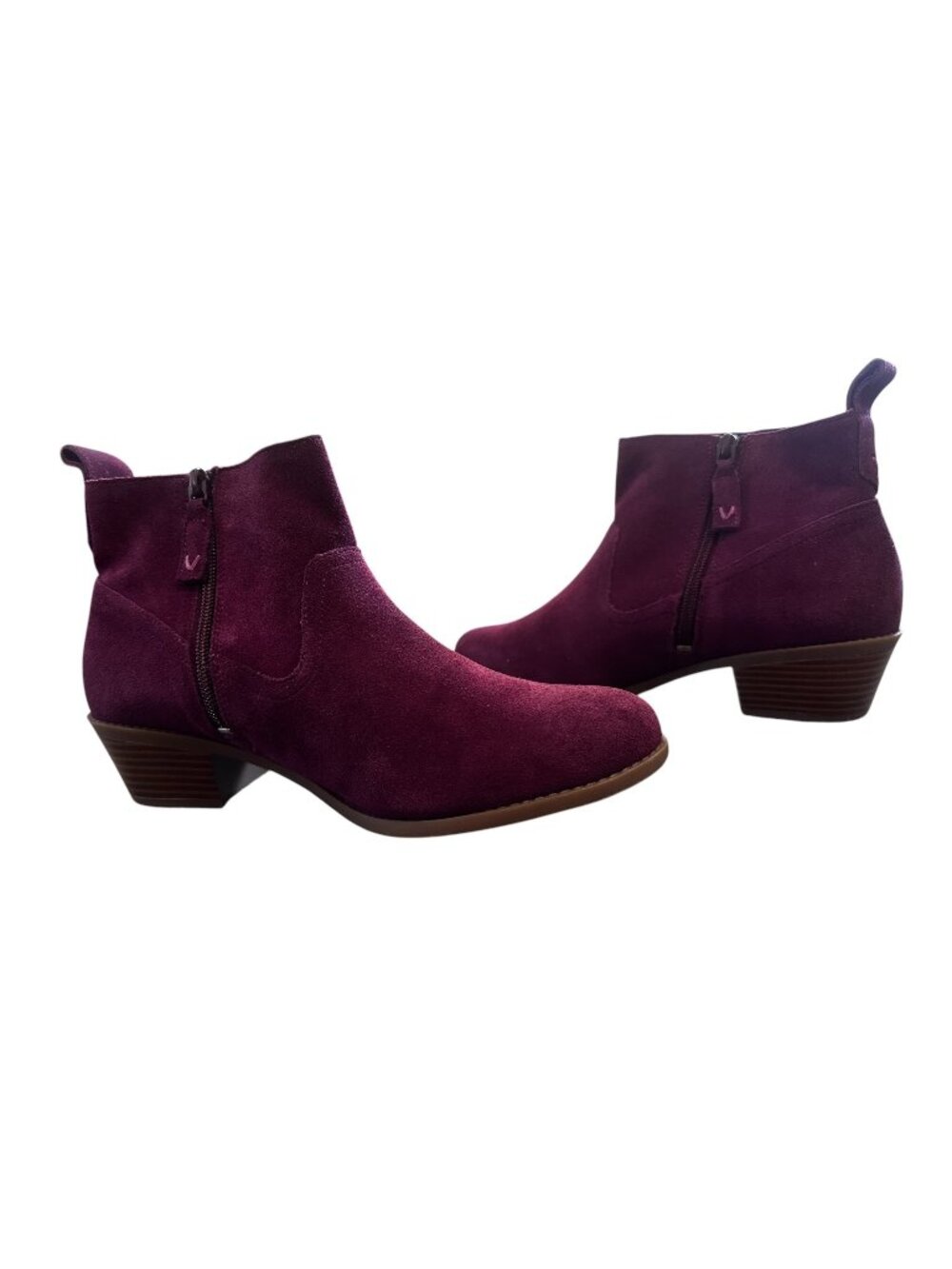 Vionic Vera Suede Booties Womens 9.5 Burgundy Block Heels Comfort minimalist Zip